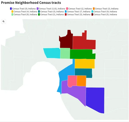 Map showing Evansville Promise Neighborhood census tracts. MaCabe Brown/Evansville Courier Press