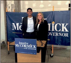 Democratic gubernatorial candidate Jennifer McCormick, shown here in a May 2023 file photo with now Terre Haute Mayor-elect Brandon Sakbun, says there are a lot of Hoosiers who do not like the direction the state is going and momentum is gathering for Hoosier Democrats.  Tribune-Star/Sue Loughlin