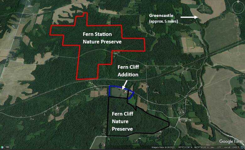 A 27-acre addition to Fern Cliff Nature Preserve will bring more Madison Township land under the protection of the Central Indiana Land Trust and leave the property separate from the 570-acre Fern Station Nature Preserve by just one forested property. Courtesy CILTI