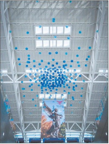 The suspended art sculpture hangs 65 feet in the air. Submitted photo