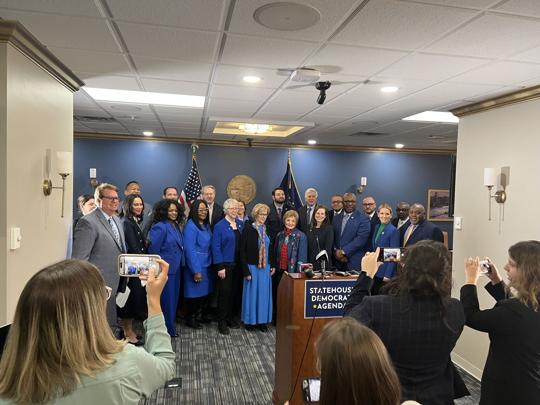 On Thursday, the Statehouse Democrats of both chambers held a press conference to share their joint priorities for the 2024 legislative session. Photo by DeMarion Newell, TheStatehouseFile.com.
