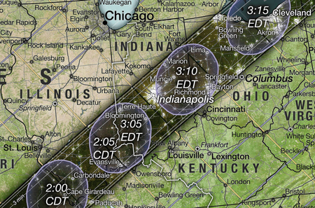 A map showing where the Moon’s shadow will cross the U.S. during the 2024 total solar eclipse.