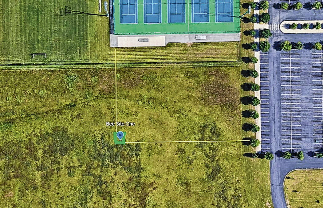 An overhead map showcasing the ground south of Franklin High School’s tennis courts. This area was deemed an ideal location for the bee farm. Submitted photo