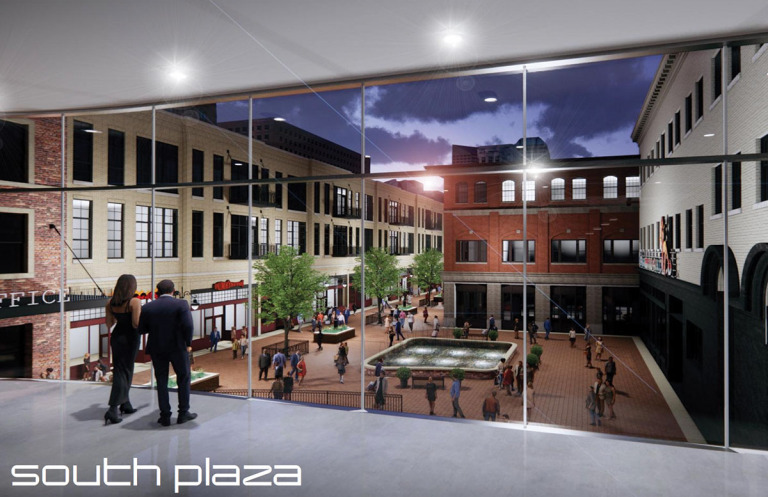 Hendricks plans to break the Circle Centre Mall space into separate buildings connected by sidewalks and green spaces. (Rendering courtesy of Hendricks Commercial Properties)