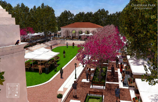 Town leaders say developing South Village will create more public gathering spaces and draw more visitors to Zionsville’s historic Main Street businesses. (Rendering courtesy of the town of Zionsville)