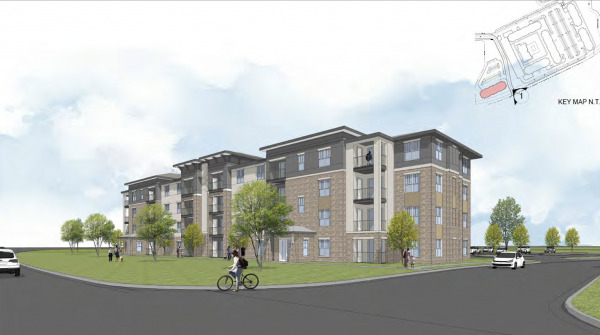 Noble West would consist of 284 apartment units, 150 for-sale town houses and 30,000 square feet of retail space. (Rendering courtesy city of Noblesville)