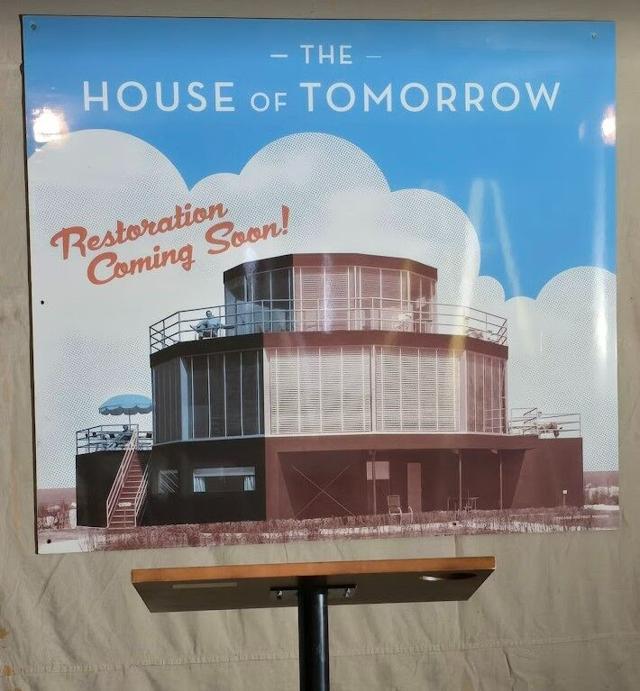 The House of Tomorrow, according to Indiana Landmarks, was meant to impress fairgoers as "a modern home with floor-to-ceiling glass walls, central air conditioning, an innovative open floor plan, the first General Electric dishwasher, an 'iceless' refrigerator, an attached garage whose door opened at the push of a button, an attached hangar for the family airplane." Photo provided by Indiana Landmarks.