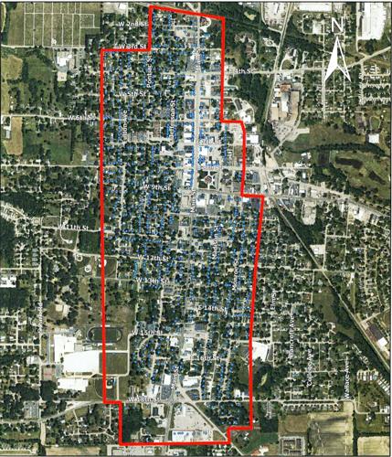 Commonwealth Engineers Inc., assisting the city of Rochester in a lead inspection program for water service lines, shares this map outlining the work area in red. The initiative involves locating and inspecting water service lines in high-risk areas to identify the presence of lead. Each blue dot within the work area represents a service line to be inspected. Graphic provided
