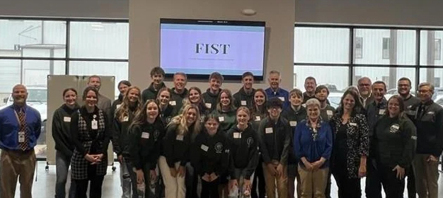 Young philanthropists with Forever Improving Steuben County Together presented their annual review to school administrators at the Angola Area Chamber of Commerce on Wednesday. Contributed