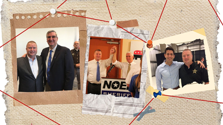 Jamey Noel pictured alongside Indiana Gov. Eric Holcomb, former governor and vice president Mike Pence, and former U.S. House Speaker Paul Ryan. (Photos from Noel’s social media accounts. Photo illustration by Casey Smith/Indiana Capital Chronicle)