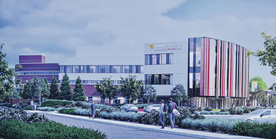 A rendering of the expansion of Community Health Network MD Anderson Cancer Center at Community Hospital South, which was showcased during the groundbreaking on Thursday. The $60 million expansion will double the size of the existing cancer center, and is slated to be completed in 18 months. SUBMITTED RENDERING