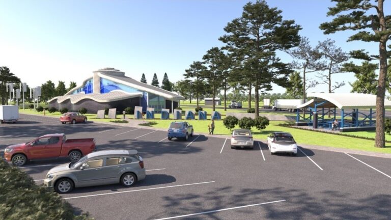 An artist’s rendering of what the new Kankakee Welcome Center will look like upon completion. (Photo courtesy of Indiana Department of Transportation.)