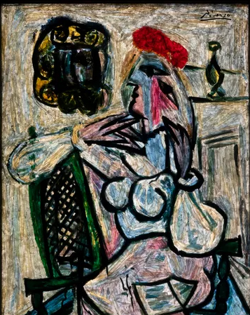 ablo Picasso’s gemmail “Seated Woman With Red Hat" is now on display after a ribbon cutting at the Evansville Museum of Arts, History and Science Wednesday, June 26, 2024. The piece was unveiled to the general public after hiding in storage for more than six decades.
MaCabe Brown / Courier & Press