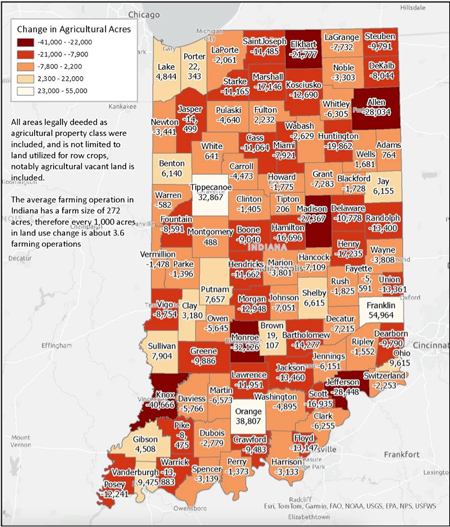 Agricultural land change quantity, based on parcel data. (Indiana State Department of Agriculture)
