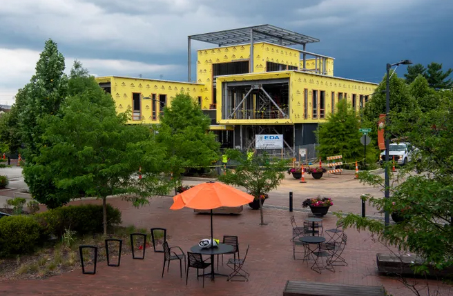 The Forge, a new tech center, being built across from The Mill on North Madison Street on Tuesday, June 26, 2024. Rich Janzaruk/Herald-Times