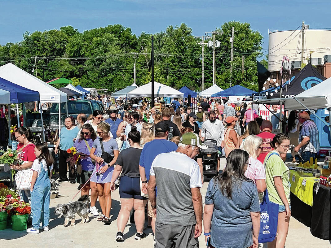 Shoppers browse among fresh produce, locally raised meat and other handmade goods during the Franklin Farmers Market on July 20. The market is one of 34 across the state nominated for Indiana’s Ultimate Farmers Market. SUBMITTED PHOTO