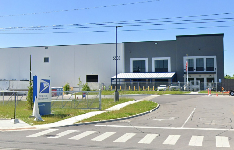 A small section of the massive United States Postal Service distribution hub at 5505 Brookville Road. (Image courtesy of Google)
