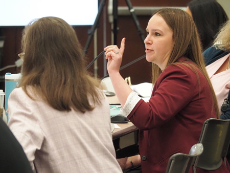 Indiana Medicaid Director Cora Steinmetz responds to a lawmaker question during a Medicaid Advisory Committee on Aug. 21, 2024. (Whitney Downard/Indiana Capital Chronicle)