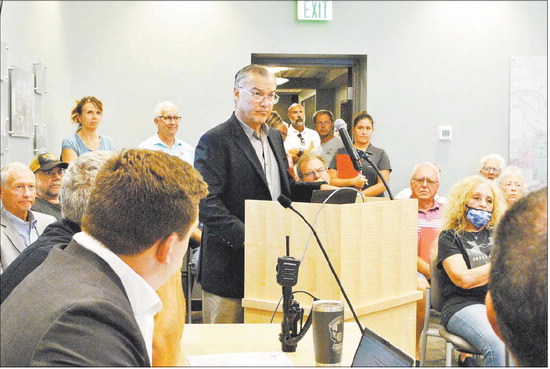 Vice President of Province Group Tim Ramm speaks to members of the public and the council during a Bristol Town Council meeting on Thursday. Dani Messick | The Goshen News