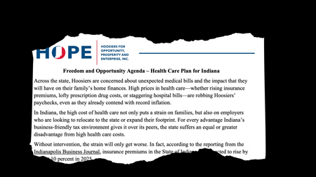  An excerpt from the Mike Braun health care proposal, as prepared by HOPE, Inc.