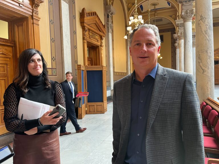 House Speaker Todd Huston (R-Fishers) stands inside the Indiana Statehouse on Wednesday, Nov. 6, 2024. (Niki Kelly/Indiana Capital Chronicle)