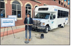 Terre Haute Mayor Brandon Sakbun on Monday announces the city’s transit system will go fare free in 2025. Tribune-Star/ David Kronke