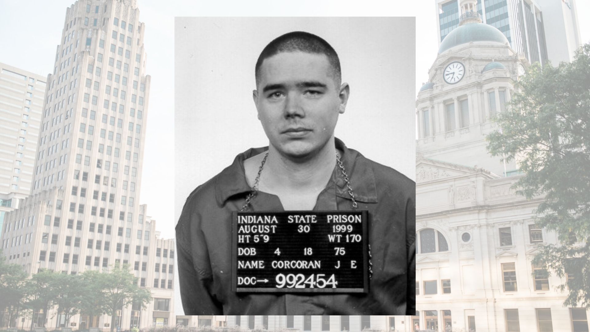  Indiana’s governor and attorney general have asked to set an execution date for Fort Wayne’s Joseph Corcoran, who was convicted in a 1997 quadruple homicide. (Courthouse photo from Allen County and mugshot from public record. Photo illustration by Casey Smith/Indiana Capital Chronicle)