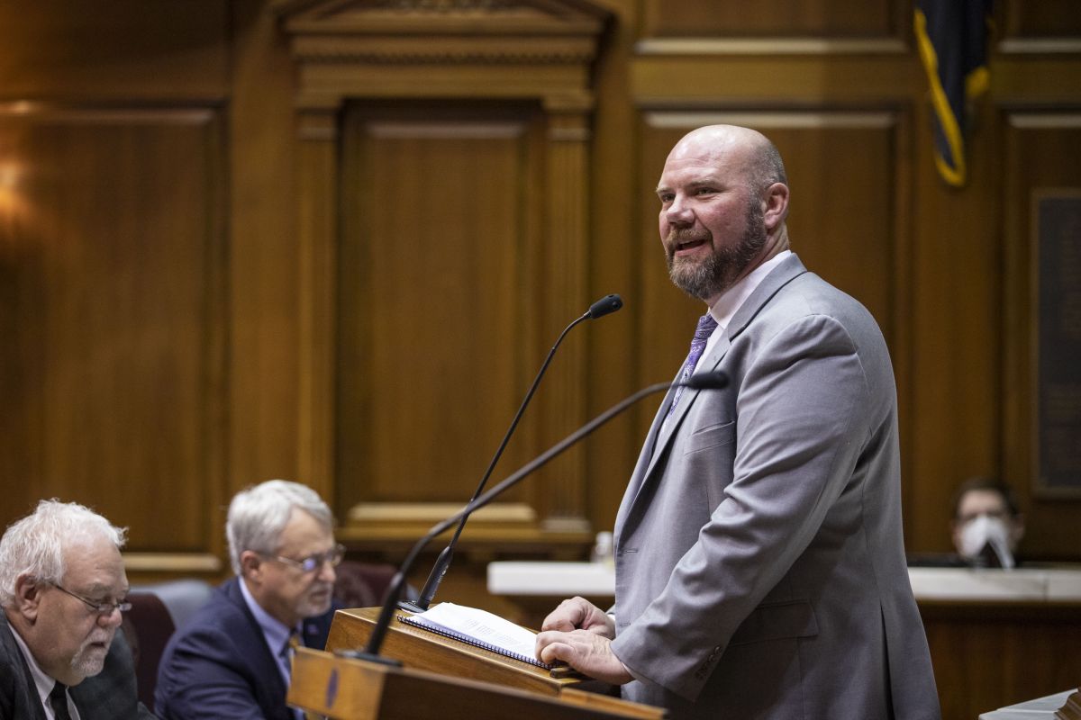 Rep. Alan Morrison (R-Brazil) speaks on the House floor during the 2022 legislative session. Morrison is stepping down after being appointed to serve as director of the Indiana Department of Natural Resources. (Courtesy of Indiana House Republicans)