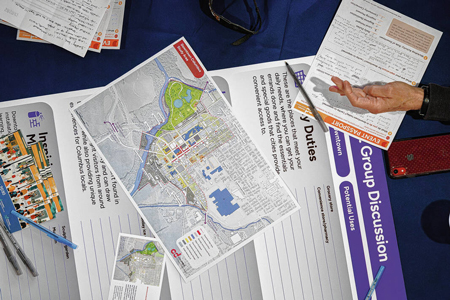 Mike Wolanin | The Republic A view of the group discussion materials for a community workshop on the new strategic plan for downtown Columbus at The Commons in Columbus, Thursday, January 24, 2025.