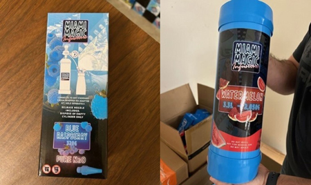 Here is an example of confiscated canisters of nitrous oxide. (Photo from the Indiana Alcohol & Tobacco Commission)