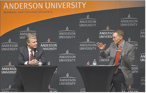 Anderson University President John Pistole (right), shown here with FBI Director Christopher Wray in March 2023, said actions by the Trump administration to force out senior leaders at the bureau could have adverse consequences for its operations. CNHI News Indiana file photo