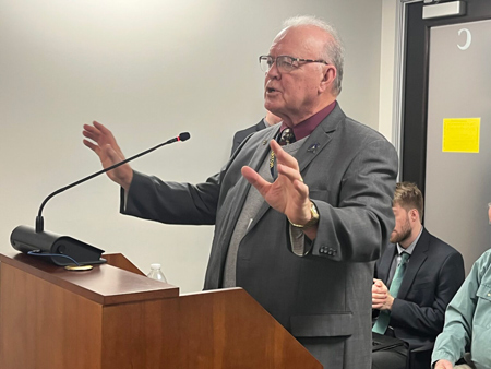 Sen. Jim Buck, R-Kokomo, rejected an annexation compromise amended into his bill in committee on March 25, 2025. (Whitney Downard/Indiana Capital Chronicle)