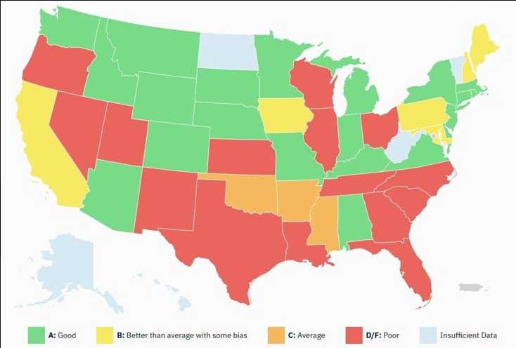 Map from the redistricting report card published by Princeton University’s Gerrymandering Project.