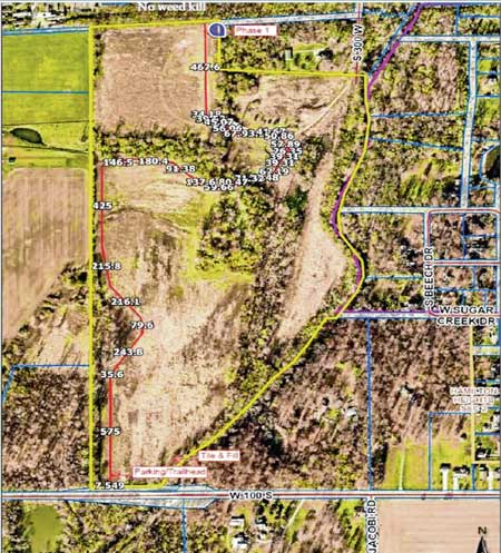 This overhead shot shows the acreage west of the town limits of Spring Lake that NineStar Connect wants to donate to Hancock County for a new park. Some of the land would stay with NineStar, as it looks to build a water treatment facility in the area.
