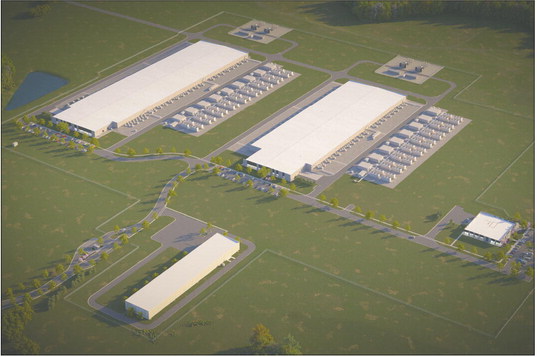 An aerial rendering of what the new data center will look like when construction is complete. Provided by Meta