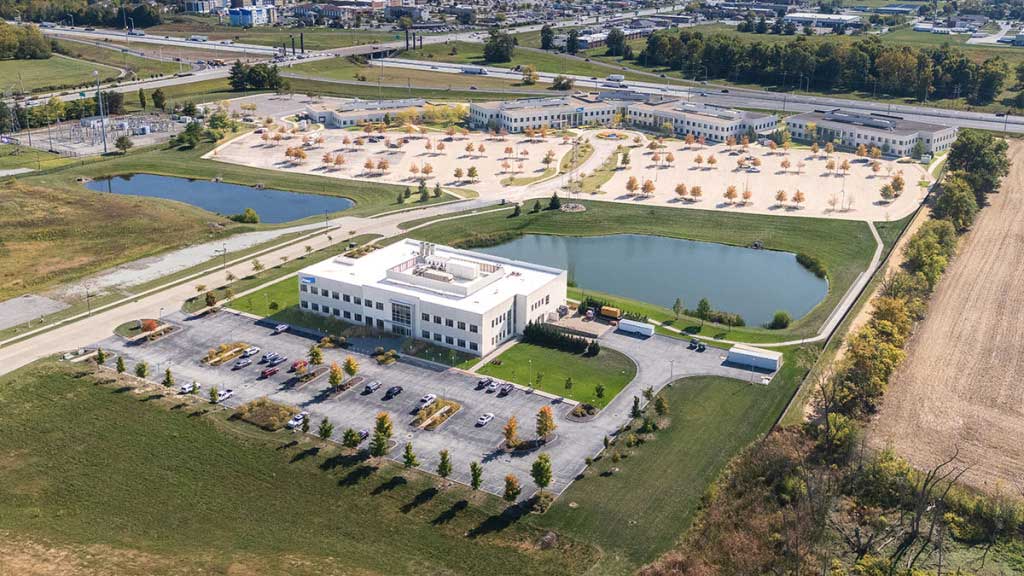 Last year, Greenfield-based HealthStar Partners paid $22.3 million for Elanco’s headquarters campus. It has since purchased an additional 10 vacant acres just north of that for more development. (IBJ photo/Chad Williams)