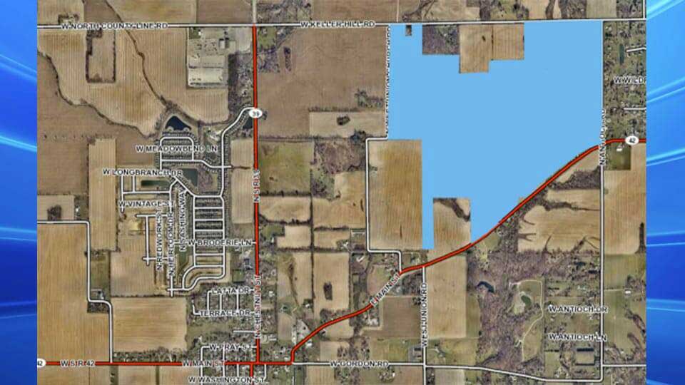 The blue area shows the area where the data center would be located. Provided map