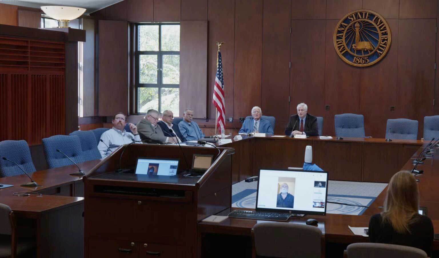 The Indiana-Illinois Boundary Adjustment Commission met in Terre Haute on Wednesday, Oct. 22, 2025. (Screenshot of livestream)