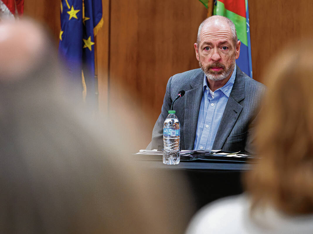 Mike Wolanin | The Republic State Sen. Greg Walker talks about legislation making its way through Indiana Senate during a community forum at Columbus City Hall in Columbus, Ind., Monday, Feb. 24, 2025