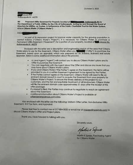 About 475 property owners on the northwest side have received letters requesting easements for a Citizens Energy Group water project. (Image provided)
