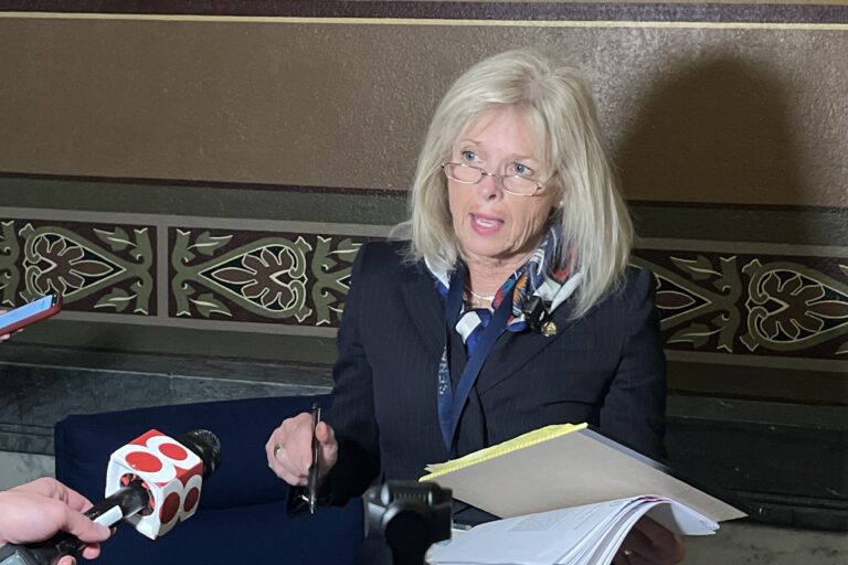 Sen. Liz Brown, R-Fort Wayne, speaks with reporters on Tuesday, Dec. 9, 2025. (Photo by Tom Davies/Indiana Capital Chronicle)