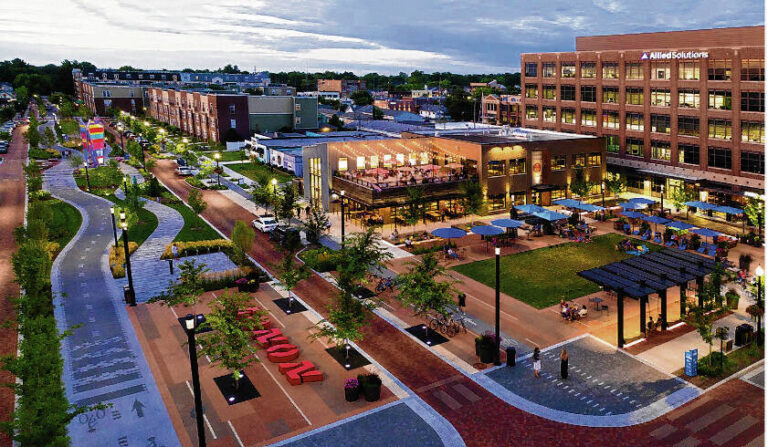 Early rendering of what a town center area in New Palestine might look like