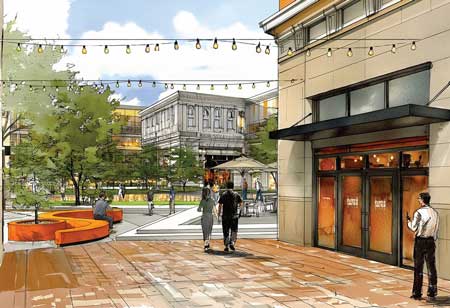 Westfield’s vision includes a walkable section called Main Street, with neighborhood-scale retail buildings. (Rendering courtesy of Browning Day)