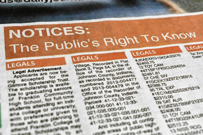 Public and legal notices are displayed inside the Jan. 14 edition of the Daily Journal. Daily Journal File Photo
