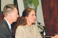 Clark Memorial Hospital Interim Director Martin Padgett and attorney Sandy Heeke asked the Clarksville Plan Commission to delay action on a development plan submitted by a group of area physicians for a 42-bed hospital in Clarksville at Wednesday night's Plan Commission meeting. Staff photo by John L. Gilkey